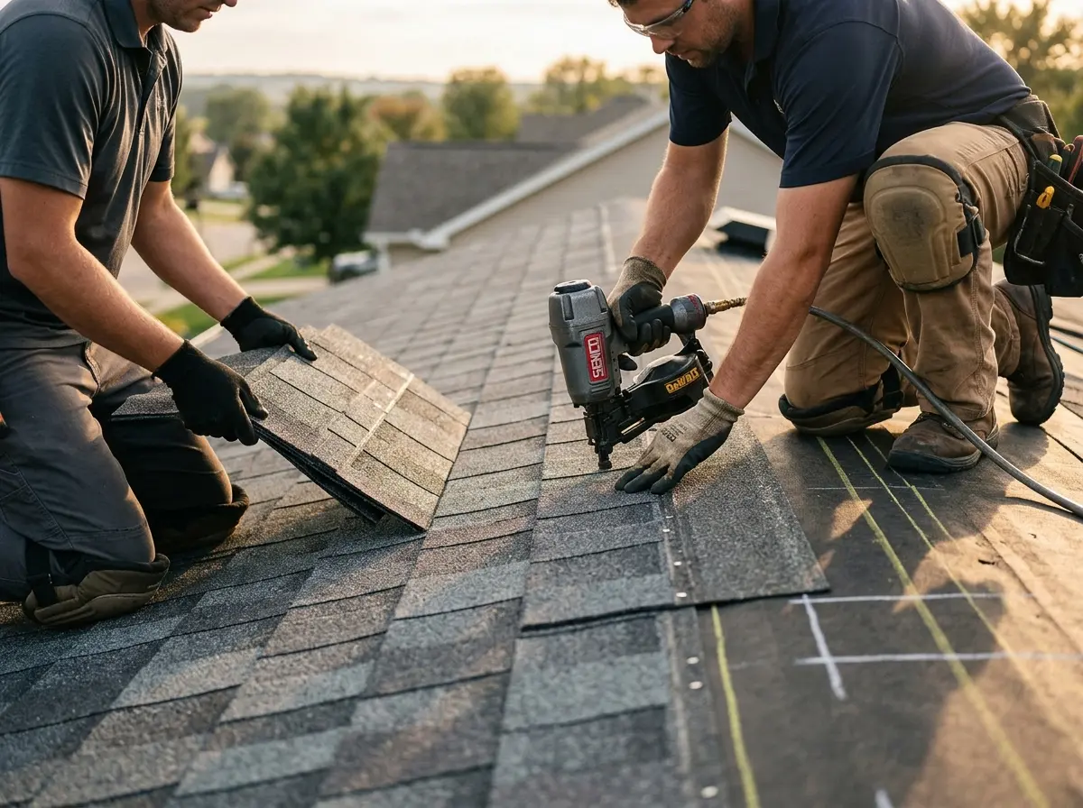 Professional roofer working on a residential roof in University of California-Santa Barbara
